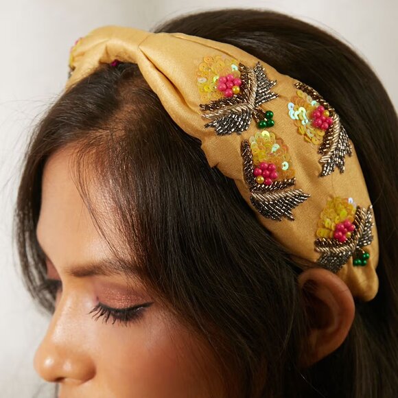 Beaded Yellow Sequin Headband | Embellished Hair Accessory | NWT - Picture 3 of 5